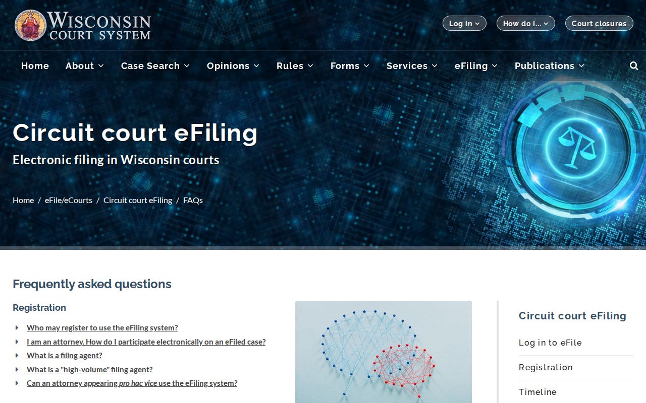 Wisconsin court FAQ explaining public document access through the circuit clerk