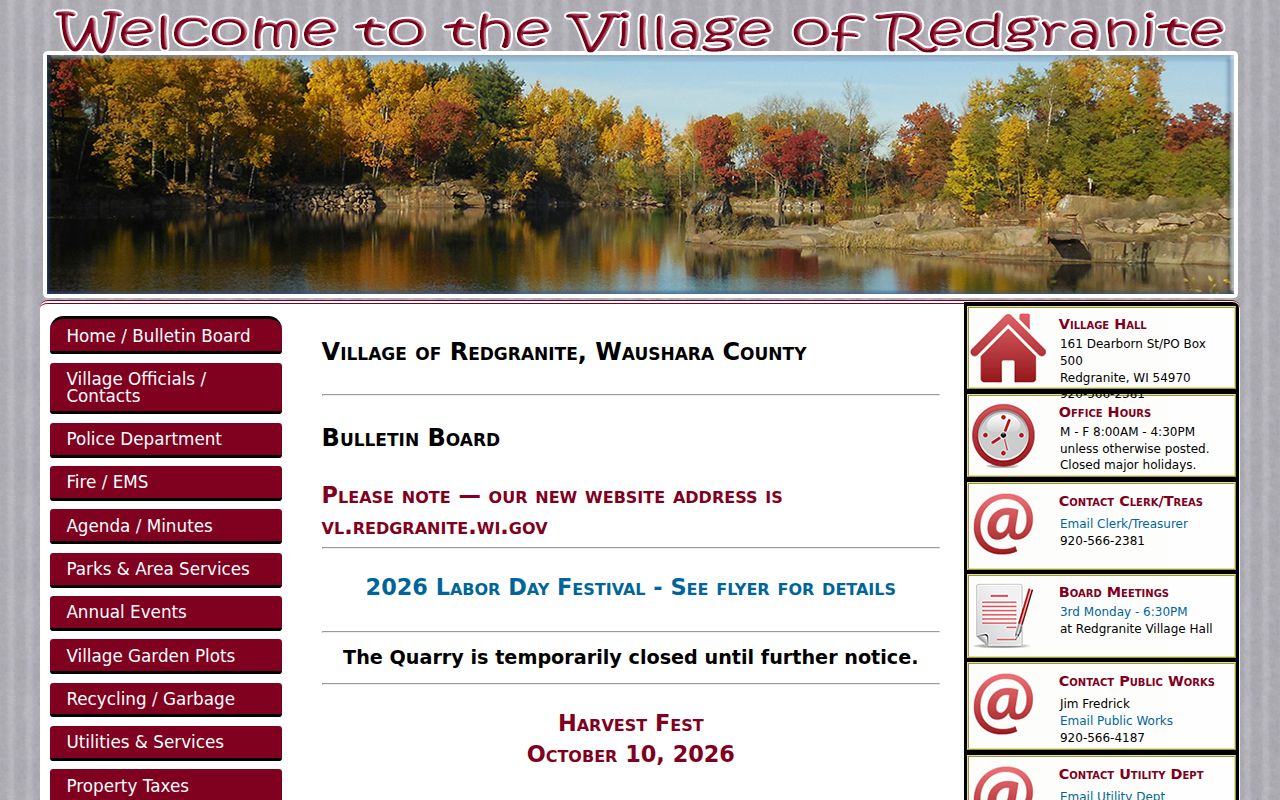 Official Village of Redgranite website and village hall information