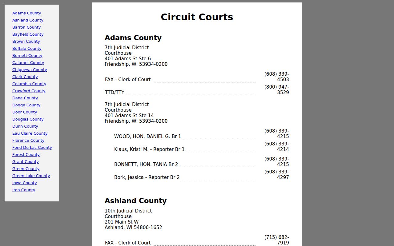 Official directory for the two Waushara County circuit branches